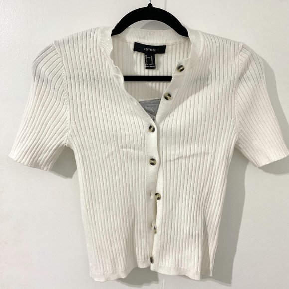 White Short Sleeve Cardigan with accent buttons - Picture 1 of 3